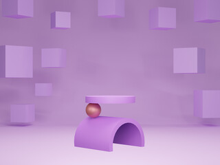 Obraz na płótnie Canvas 3D podium of purple geometric background or texture. Bright pastel podium or pedestal backdrop. Blank minimal design concept. Stage for ceremony on purple pedestal background