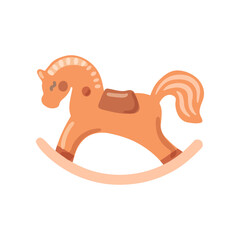 Nursery rocking horse in Boho style vector illustration. Rocking horse for newborn babies isolated on white background. concept
