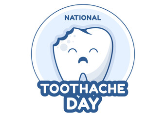 National Toothache Day on February 9 with Teeth for Dental Hygiene so as not to Cause Pain in Flat Cartoon Hand Drawn Templates Illustration