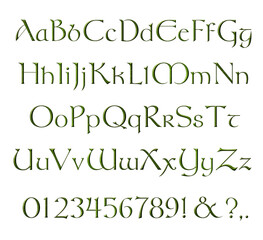 PNG file Celtic Alphabet in Green Wood Texture. Great for Irish Holiday Celebration.