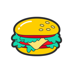 Trendy fashion patch or badge of burger illustration. Cute burger sticker. Style, embroidery concept
