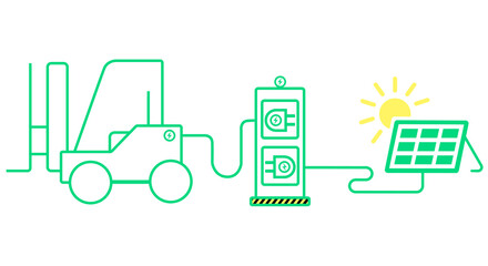 Electric forklift in a solar cell charging station. © wuttisak