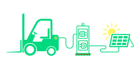 Electric forklift in a solar cell charging station. © wuttisak