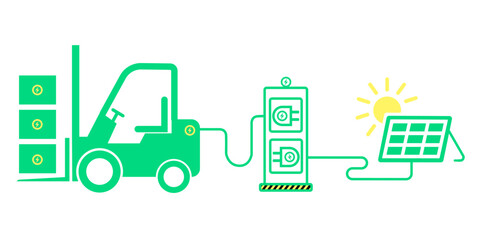Electric forklift in a solar cell charging station. © wuttisak