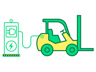 Electric forklift in a solar cell charging station.