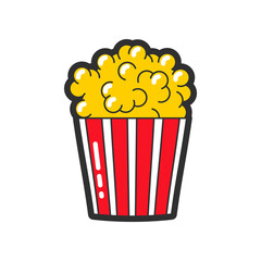 Trendy fashion patch or badge of popcorn illustration. Cute popcorn sticker. Style, embroidery concept