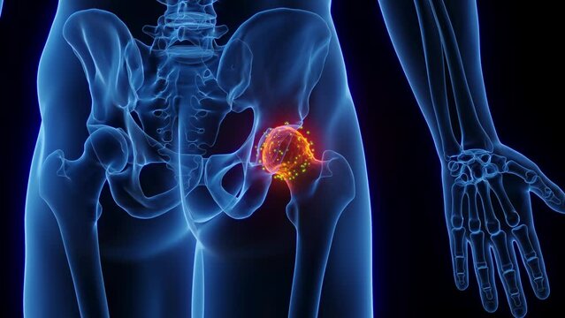 3D rendered Medical Animation of a healing hip joint.