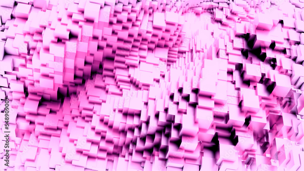Poster small pink squares. design.3d squares oscillating in different directions.