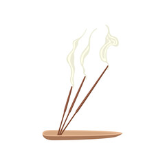 Incense sticks on plate for house vector illustration. Cute home diffusers with flower scent isolated on white background. Aromatherapy, relaxation, comfort concept