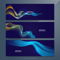 Blue yellow orange abstract background with glowing wave. Shiny moving lines design element. Modern gradient flowing wave lines. Futuristic technology concept. Vector illustration