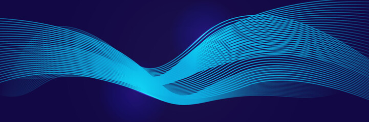 Naklejka na ściany i meble Blue yellow orange abstract background with glowing wave. Shiny moving lines design element. Modern gradient flowing wave lines. Futuristic technology concept. Vector illustration