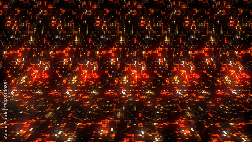 Poster bright background with curve and twinkling squares. motion. spatial bending of background with neon 