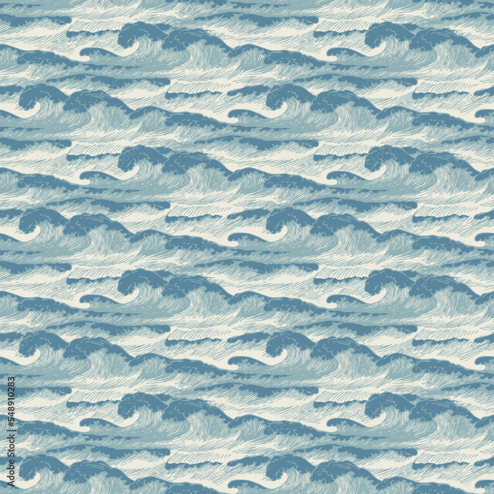 Aufkleber vector seamless pattern with hand-drawn waves in retro style. decorative repeating illustration of s