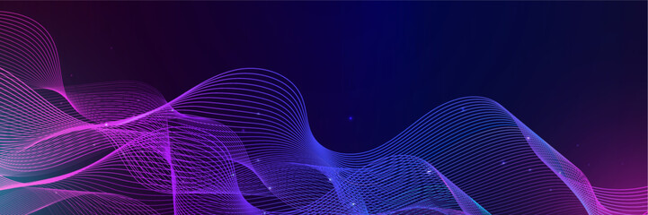 Abstract vector wave line flowing blue and pink purple gradient color isolated on black background for design elements in concept technology, music, science, A.I, tech banner