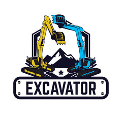 Excavator logo emblems design, building machine, constructing equipment logo template
