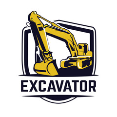 Excavator logo emblems design, building machine, constructing equipment logo template