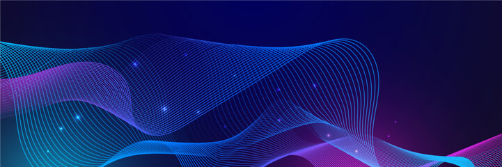 Abstract vector wave line flowing blue and pink purple gradient color isolated on black background for design elements in concept technology, music, science, A.I, tech banner