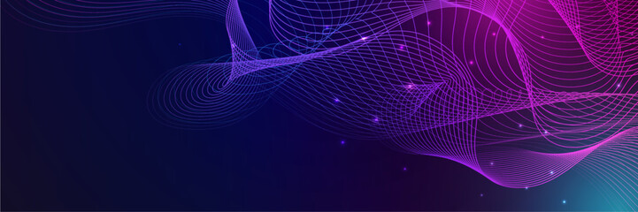 Abstract vector wave line flowing blue and pink purple gradient color isolated on black background for design elements in concept technology, music, science, A.I, tech banner