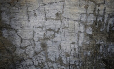 A weathered concrete wall with cracks and peeling paint, showing signs of age and decay.