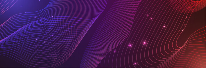 Vector wave lines flowing dynamic colorful blue pink isolated on dark blue background for concept of AI technology, digital, communication, science, music