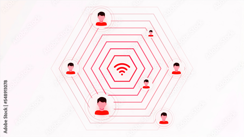 Aufkleber animation with wi-fi signal. motion. wi-fi sign with moving signal and users. wi-fi wave signal and 