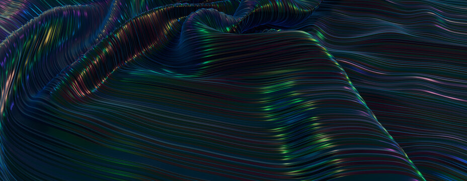 Iridescent Liquid with Undulations and Swirls. Dark Smooth Wallpaper.