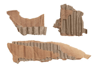 cardboard pieces set of three different assets png isolated on transparent background
