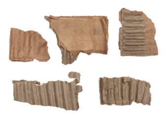 cardboard pieces set of five different assets png isolated on transparent background