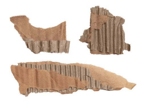 cardboard pieces set of three different assets png isolated on transparent background