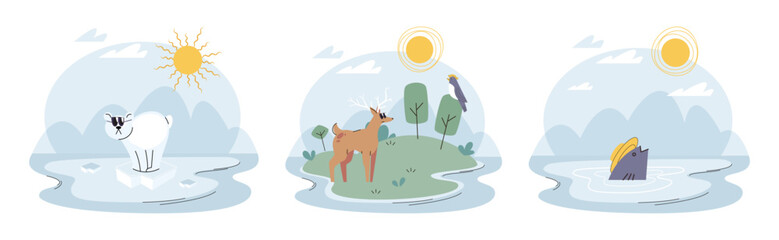 Climate change concept. Global warming design. Nature environment danger, energy business industr, climate change saving planet, air pollution. Temperature rising animal extinction. Environment Day