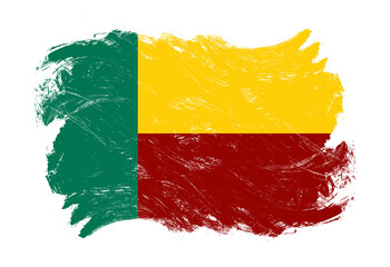 Benin flag on distressed grunge white stroke brush background