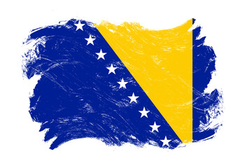 Bosnia and herzegovina flag on distressed grunge white stroke brush background - obrazy, fototapety, plakaty