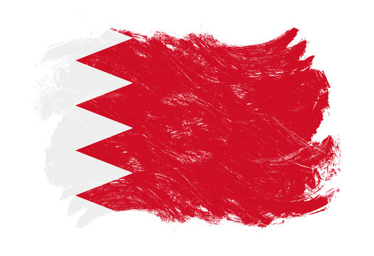 Bahrain flag on distressed grunge white stroke brush background