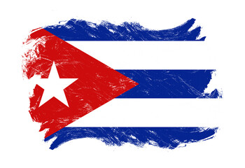Cuba flag on distressed grunge white stroke brush background