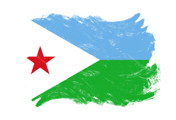 Djibouti flag on distressed grunge white stroke brush background