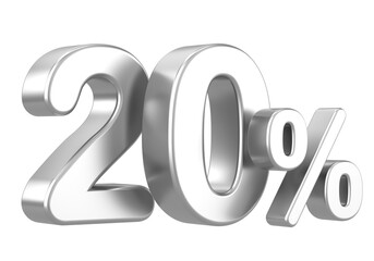 3D 20%. Twenty percent. 3D illustration.