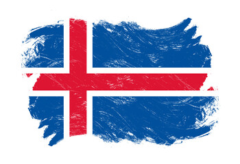 Iceland flag on distressed grunge white stroke brush background