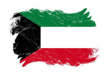 Kuwait flag on distressed grunge white stroke brush background - obrazy, fototapety, plakaty