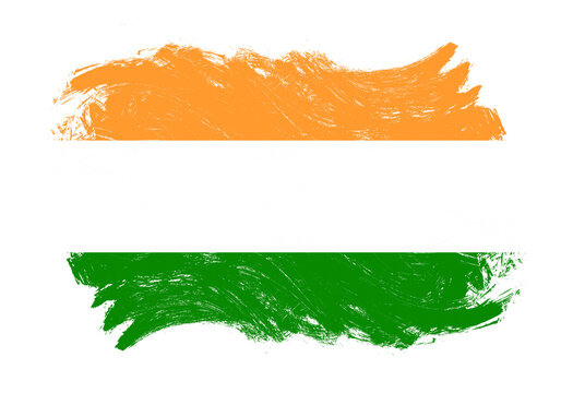 India Flag On Distressed Grunge White Stroke Brush Background