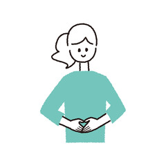 お腹に両手を当てている成人女性の上半身