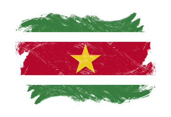 Suriname flag on distressed grunge white stroke brush background