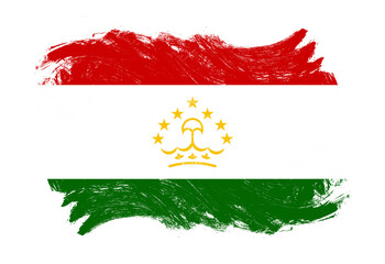 Tajikistan flag on distressed grunge white stroke brush background