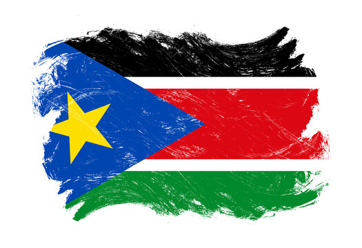 South sudan flag on distressed grunge white stroke brush background