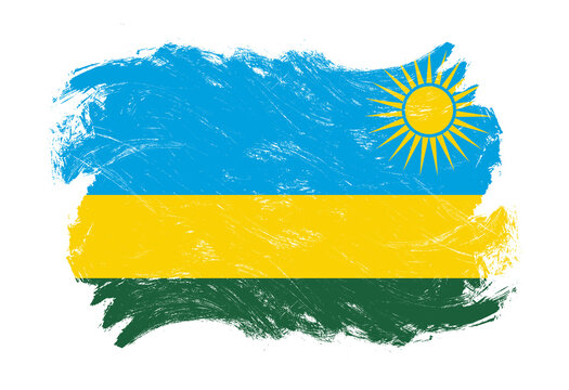 Rwanda flag on distressed grunge white stroke brush background
