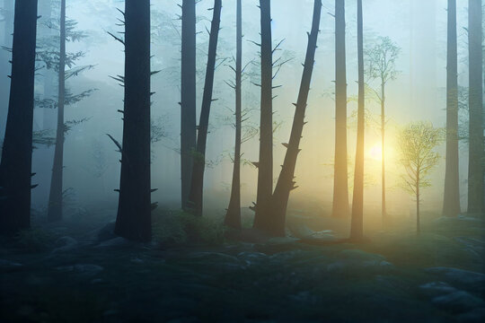 misty morning in the forest