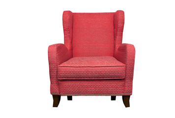 Isolated red armchair with soft armrests. Red chair on white background 