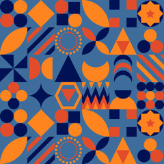 Geometric shapes colorful vector background, blue and orange geometrical shapes elements backgrounds, mosaic pattern