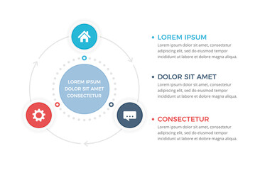 Circle diagram template with three steps or options, process infographics