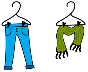 Clothes Hangers with Jeans and a Scarf