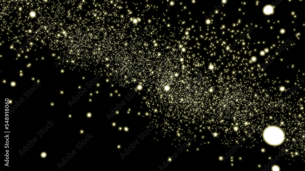 Aufkleber animation with snow or particles on black background. design. falling round snow particles on black 